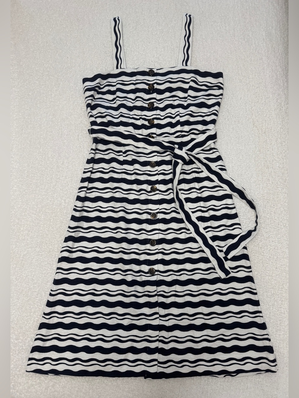 Ann Taylor Navy and White Striped Button-Front Midi Dress